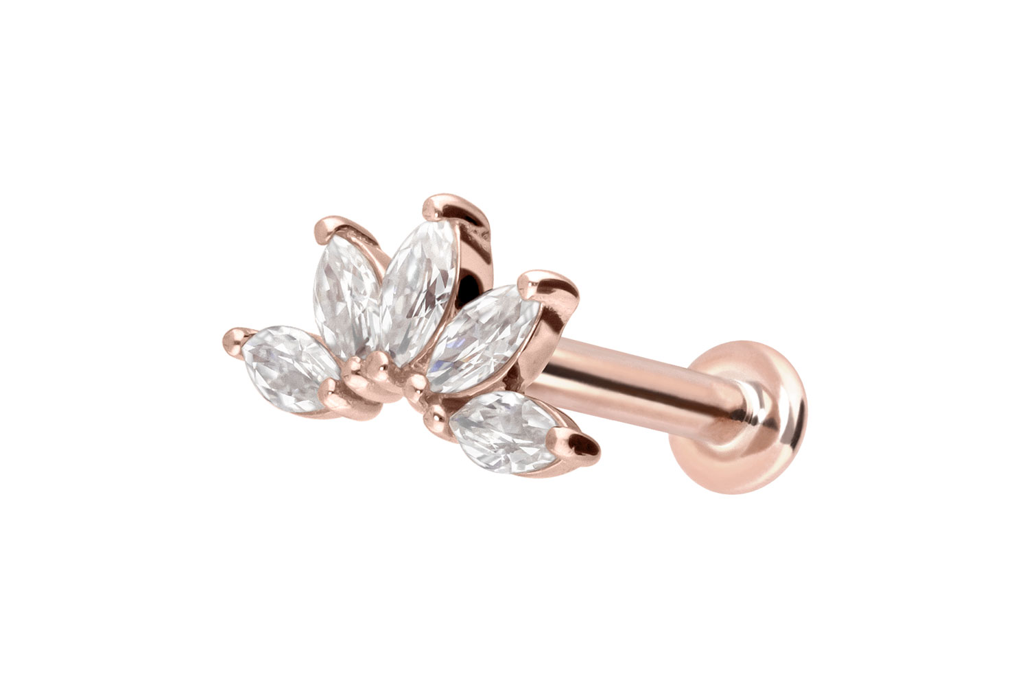 14 Karat Gold Labret Piercing mit Innengewinde MOISSANIT-LOTUSBLÜTE